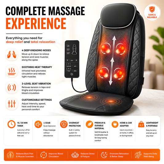 Relivo BackRelief Cushion — Traveling Kneading Heat & Vibration Back Massager