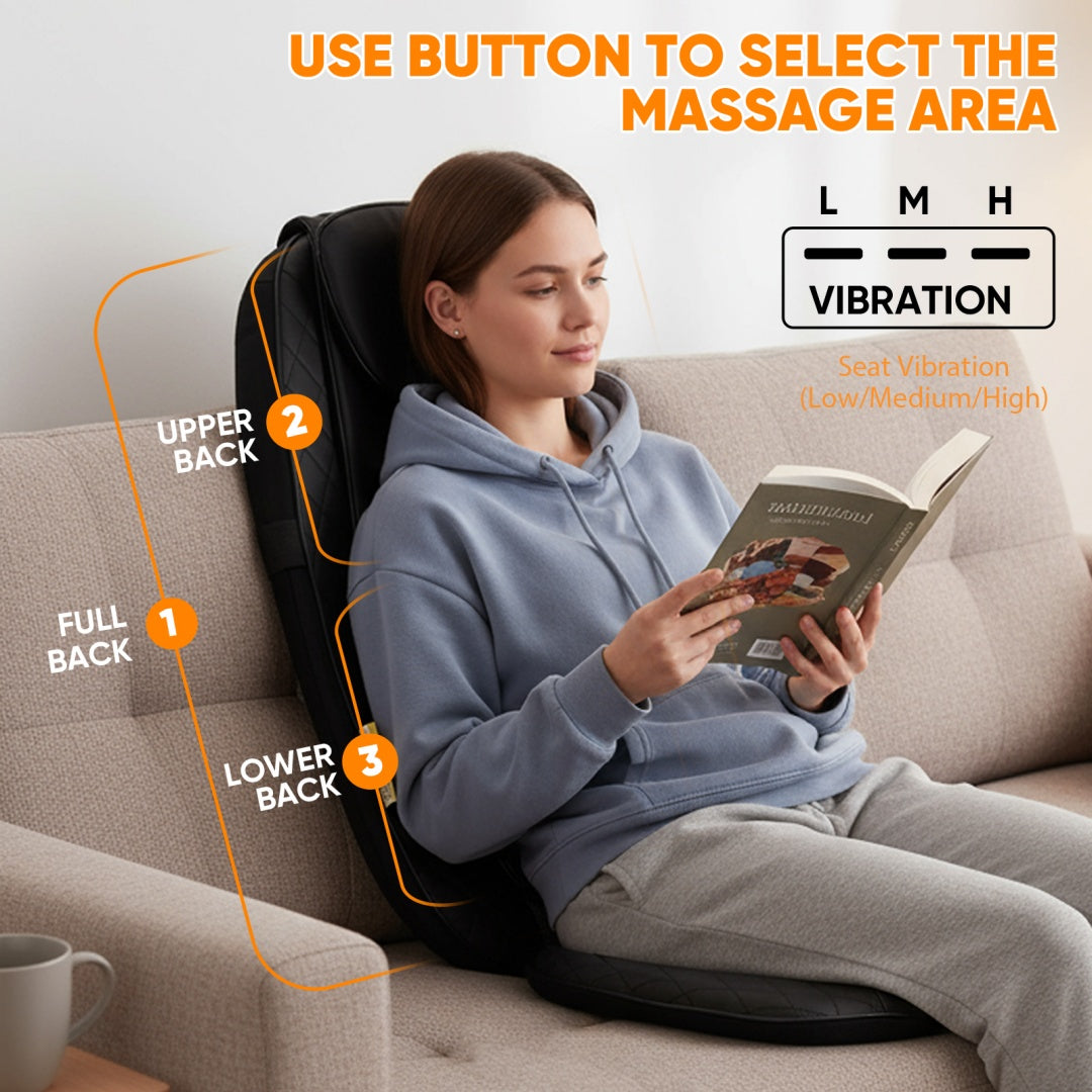 Relivo BackRelief Cushion — Traveling Kneading Heat & Vibration Back Massager