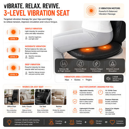 Relivo BackRelief Cushion — Traveling Kneading Heat & Vibration Back Massager
