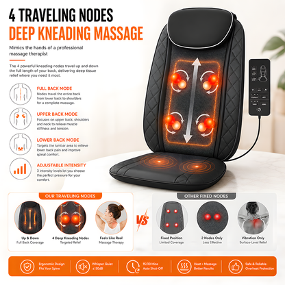 Relivo BackRelief Cushion — Traveling Kneading Heat & Vibration Back Massager