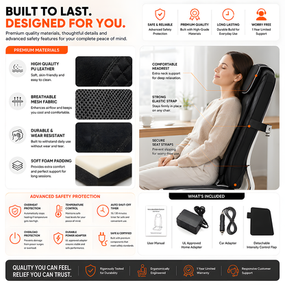 Relivo BackRelief Cushion — Traveling Kneading Heat & Vibration Back Massager