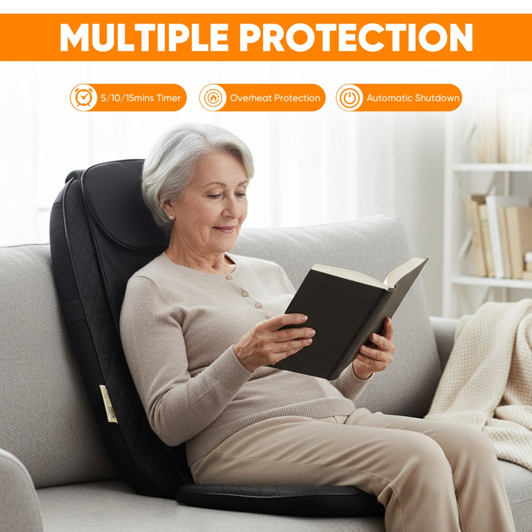 Relivo BackRelief Cushion — Traveling Kneading Heat & Vibration Back Massager